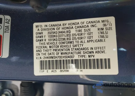 2014 Honda Cr-V Ex-L z USA, uszkodzony, nr VIN 2HKRM3H70EH504007